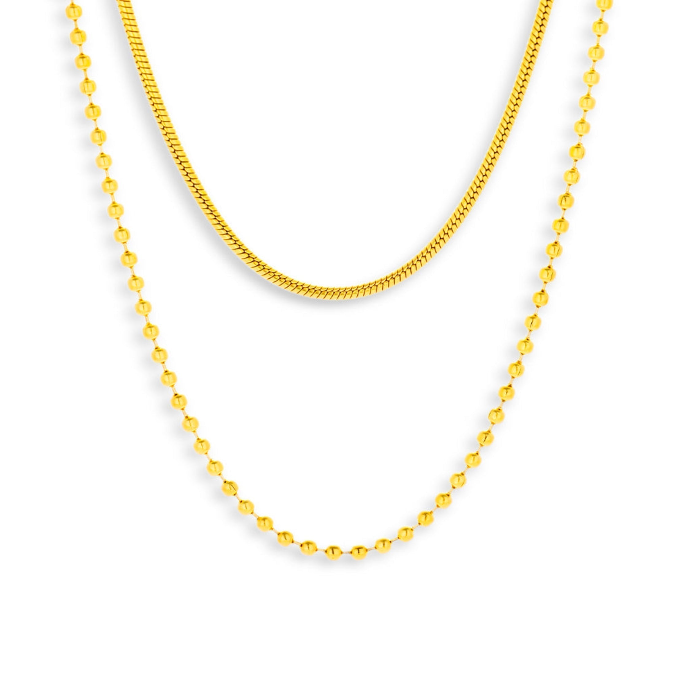Layered Snake & Bead Chain Necklace